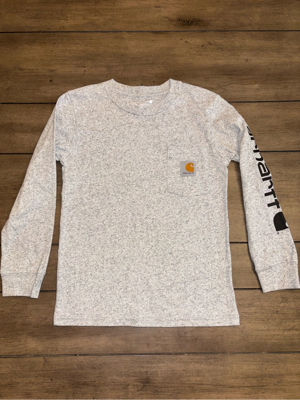 Carhartt Heather Gray kids Long Sleeve Pocket Tee with Black Sleeve Logo